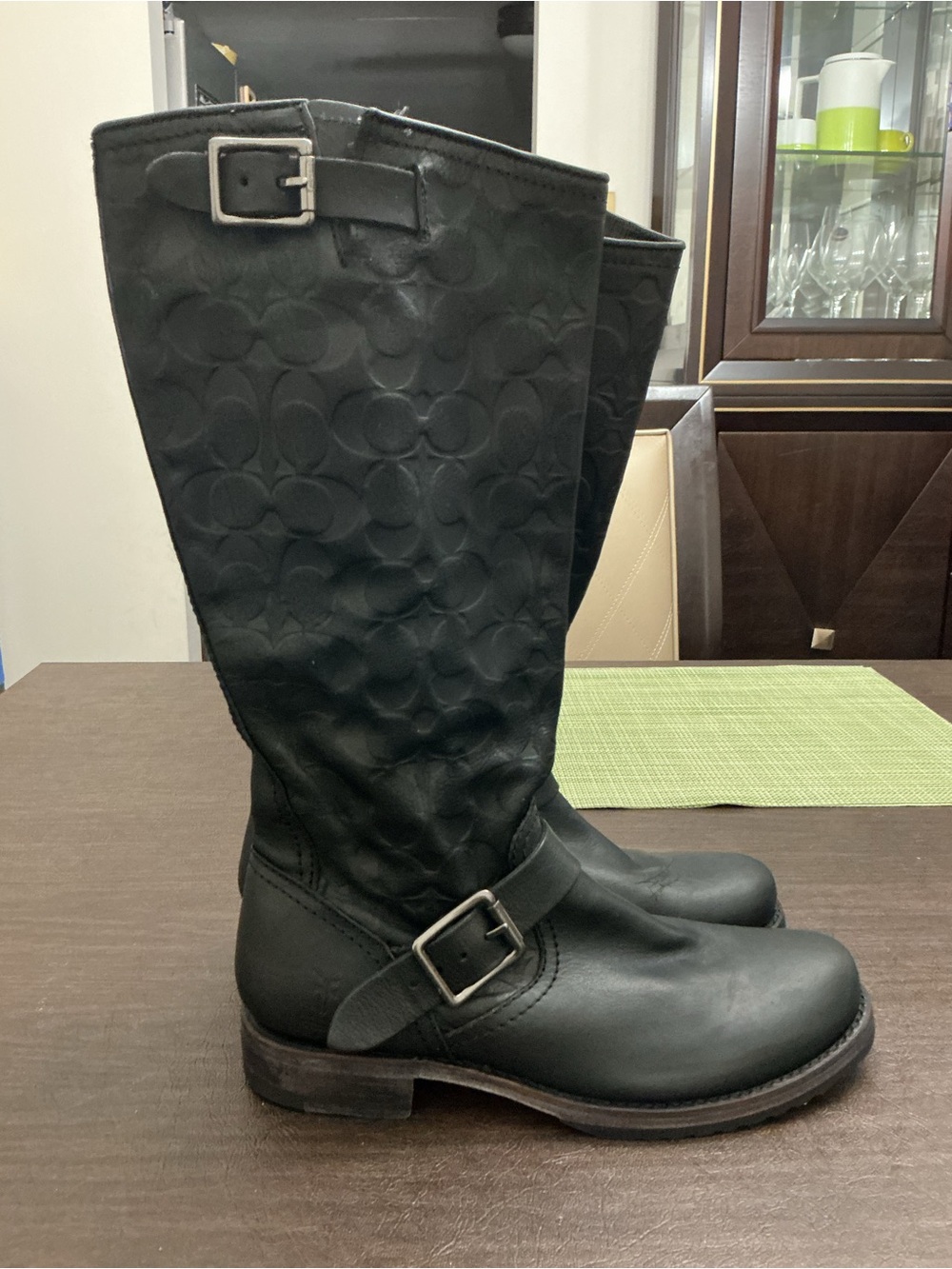 FRYE Coach Veronica Black Embossed Leather Boots
